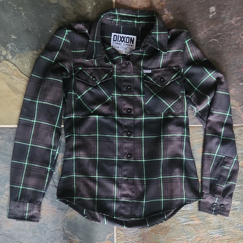 DIXXON Flannel Co Women's Black And Green Plaid Long Sleave Size Small